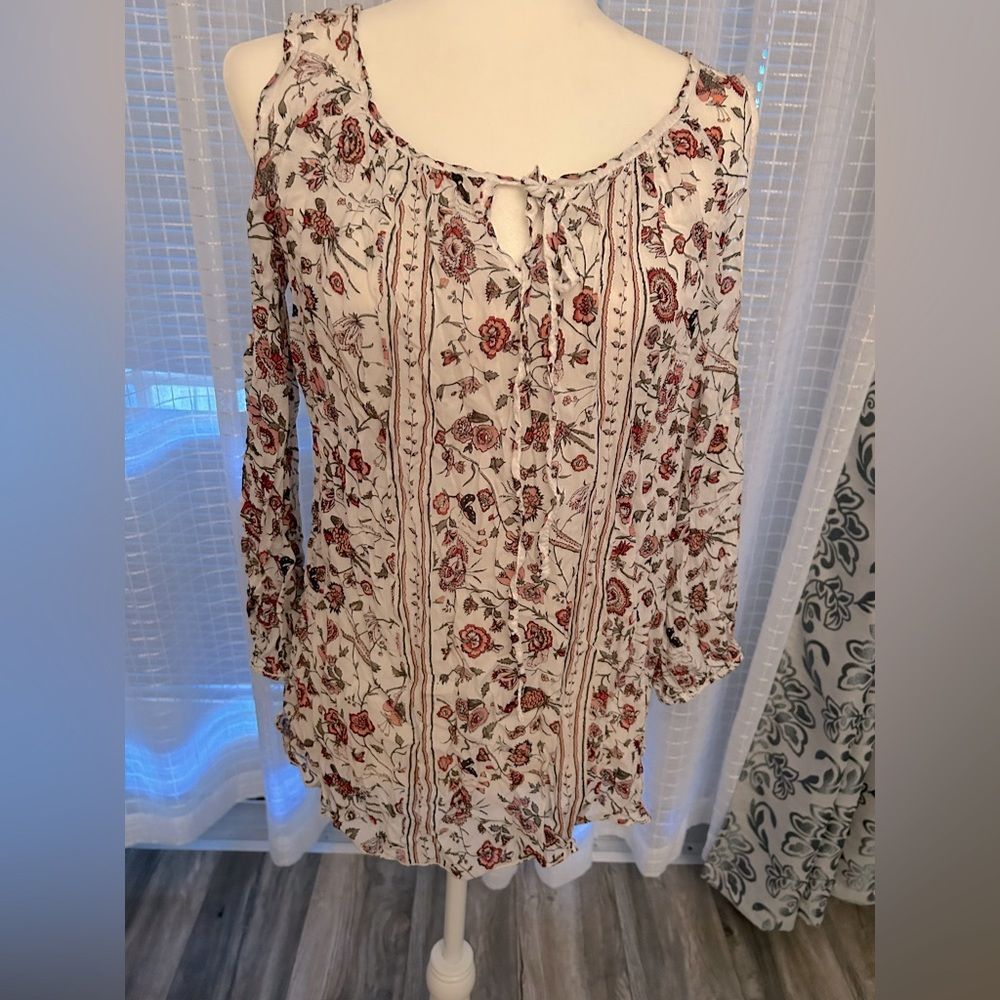 Max Edition  Blouse size S Spice PInk Floral Cottage Core Bow Career